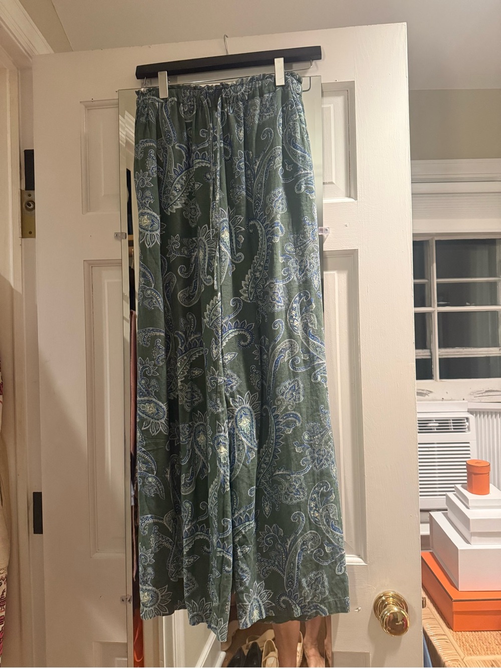 Mango Green Paisley Wide-Leg Trousers